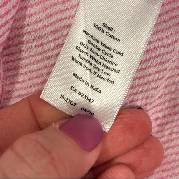 Talbots Linen Tank Top Pink white sleeveless tunic blouse v neck Size Small - Picture 4 of 9